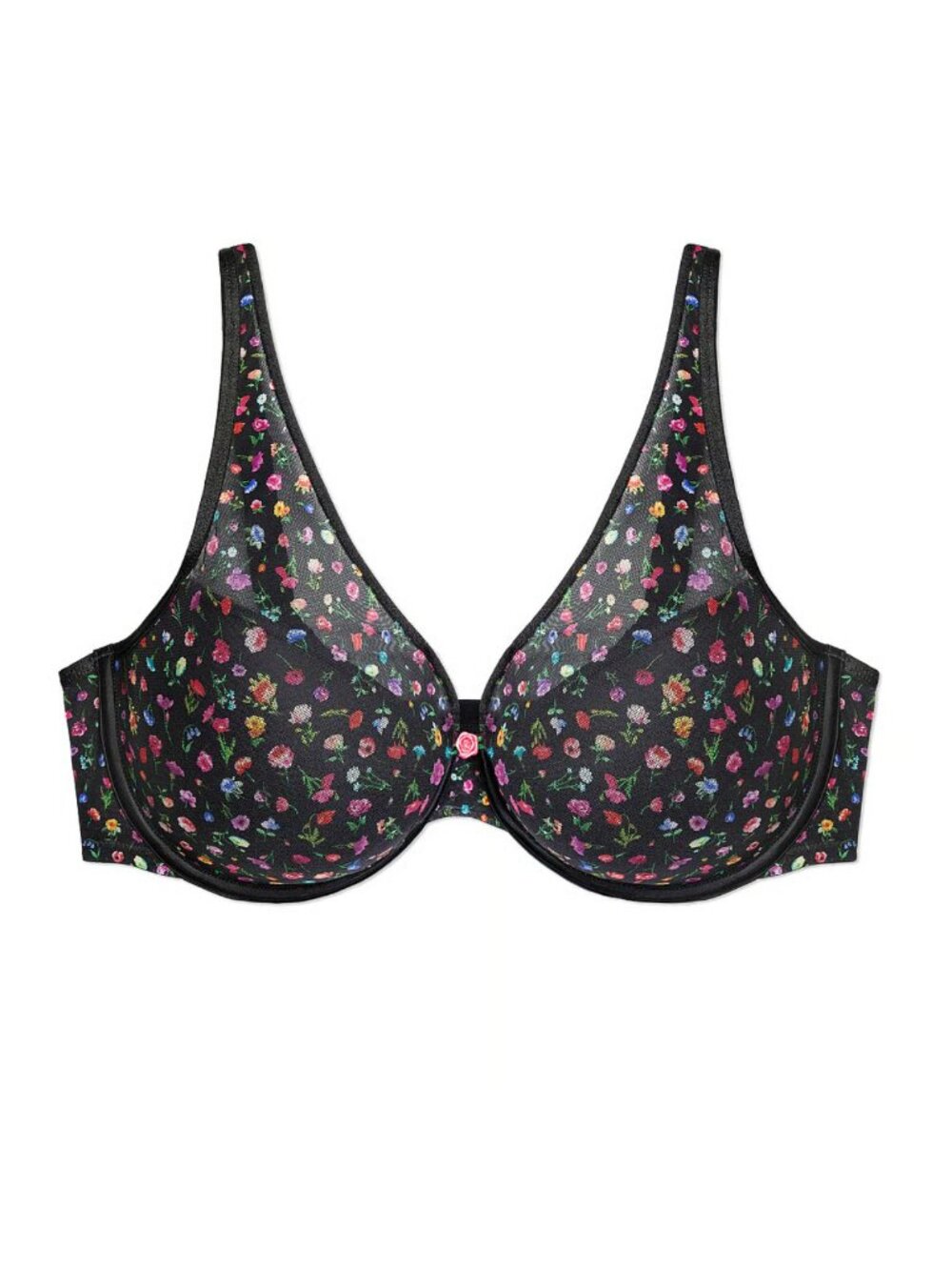 New! Curvy Couture Meadow Dream Sheer Mesh Plunge T-Shirt Bra 42DD 34520